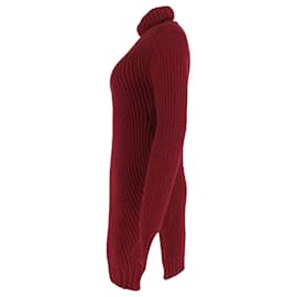 Céline-Celine Knitted Jumper Dress in Burgundy Wool-Dark red