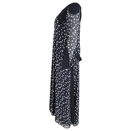 Autre Marque-Rixo London Irene Crochet-Paneled Polka Dot Midi Dress in Navy Blue Viscose-Navy blue