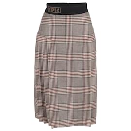 Fendi-Fendi Forever Fendi Plaid Skirt in Brown Wool-Brown