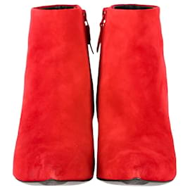 Balenciaga-Balenciaga Pointed-Toe Ankle Boots in Red Suede-Red