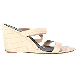 Diane Von Furstenberg Vivienne Croc-Effect Wedge Sandals in Beige Leather Beige