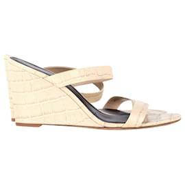 Diane Von Furstenberg-Diane Von Furstenberg Vivienne Croc-Effect Wedge Sandals in Beige Leather-Beige