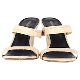 Diane Von Furstenberg-Diane Von Furstenberg Vivienne Croc-Effect Wedge Sandals in Beige Leather-Beige