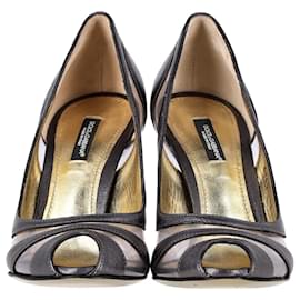 Dolce & Gabbana-Dolce & Gabbana Peep Toe Pumps in Silver Leather-Grey