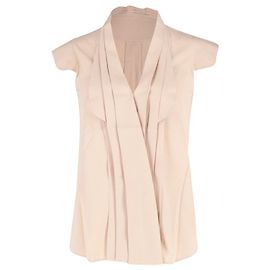 Alexander McQueen Top plissado de manga curta em seda pêssego Pescaria