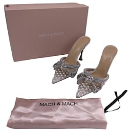Mach & Mach-Mules con adornos de perlas sintéticas y lazo forrado Mach & Mach en satén blanco y PVC transparente-Blanco