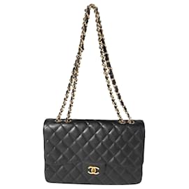 Chanel-Chanel Black Quilted Caviar Jumbo Classic Single Flap Bag-Negro