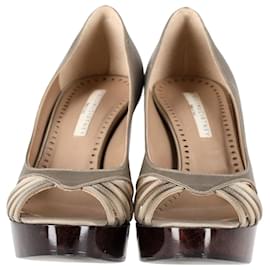 Stella Mc Cartney-Zapatos de tacón peep-toe de Stella McCartney en satén beige-Beige