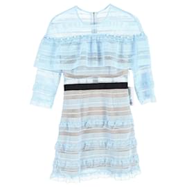 Self portrait-Self-Portrait Stripe Grid Mini Dress in Light Blue Polyester-Blue,Light blue