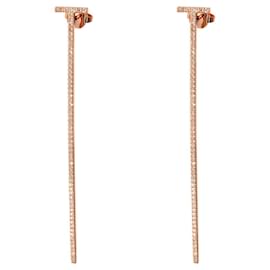 Tiffany & Co-TIFFANY & CO. Tiffany T Elongated Wire Bar  Earrings in 18k Rose Gold 0.47 ctw-Metallic