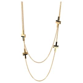Tiffany & Co-Tiffany T Black Onyx Station Halskette in 18K Gelbgold-Silber,Metallisch