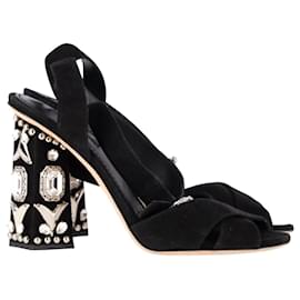 Dolce & Gabbana-Dolce & Gabbana mit Kristallen verzierte Blockabsatz-Sandalen aus schwarzem Wildleder-Schwarz