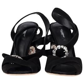 Dolce & Gabbana-Dolce & Gabbana Sandales à talons blocs ornées de cristaux en daim noir-Noir