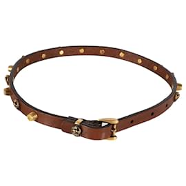 Gucci-Gucci-Halsband aus braunem Leder mit Katzenkopf und Nieten in Goldton-Metallisch