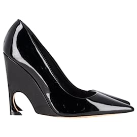 Dior-Dior Pointed-Toe Wedge Pumps in Black Patent Leather-Black