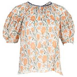 Chloé Chloe-Top mit Puffärmeln und Blumenmuster aus orangefarbener Seide Orange