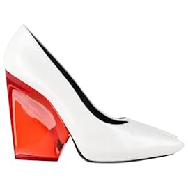 Céline-Celine Demi Pointed Toe Wedges Pumps in White Leather-White