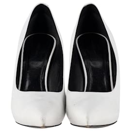 Céline-Celine Demi Pointed Toe Wedges Pumps in White Leather-White