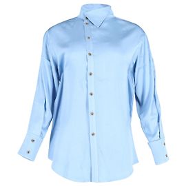 Asymmetrisches Button-Up-Hemd von Rejina Pyo aus blauer Seide Blau