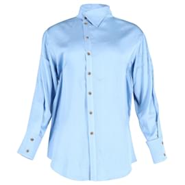 Rejina Pyo-Asymmetrisches Button-Up-Hemd von Rejina Pyo aus blauer Seide-Blau