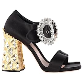 Miu Miu-Miu Miu Crystal-Embellished Sandals in Black Satin-Black