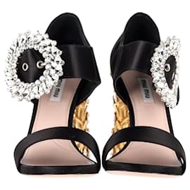 Miu Miu-Miu Miu Crystal-Embellished Sandals in Black Satin-Black