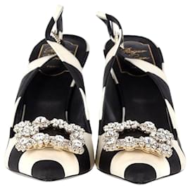 Roger Vivier-Décolleté slingback con fibbia a righe Roger Vivier in raso bianco e nero-Altro,Stampa python