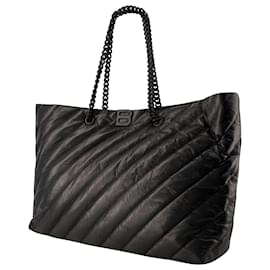 Balenciaga-Crush Carry All L Shopper Bag - Balenciaga - Leather - Black-Black