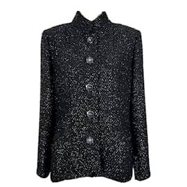 Chanel-Nuova giacca nera in tweed con bottoni CC primavera 2019.-Nero