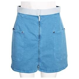 Chanel-Mini saia jeans de cintura alta azul com zíper-Azul