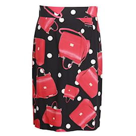 Dolce & Gabbana-Falda lápiz con estampado de bolso-Roja