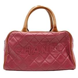 Chanel-Pink & Brown Quilted Logo Bowler Bag-Pink
