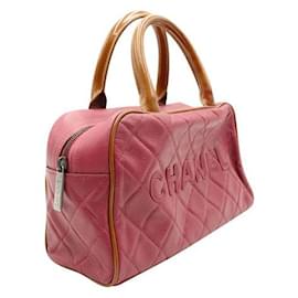 Chanel-Bolso bombín acolchado con logo en rosa y marrón-Rosa