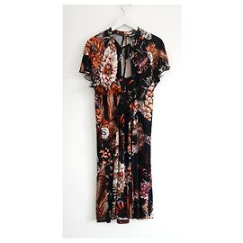 Vestido de jersey estampado de cactus de Just Cavalli Negro Naranja