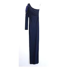 Yigal Azrouel-Yigal Azrouel Lace Shoulder Jersey Evening Gown Dress-Navy blue