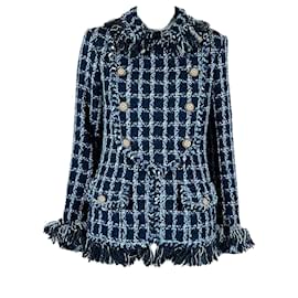 Chanel-Veste en tweed avec boutons bijoux Paris / Dallas à 10 000 $.-Bleu Marine