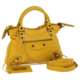 Balenciaga-BALENCIAGA The Town Hand Bag Leather Yellow 240579 Auth yk10881-Yellow