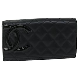Chanel-CHANEL Cambon Line Long Wallet Leather Black CC Auth 67567-Black