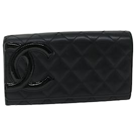 Chanel-CHANEL Cambon Line Portafoglio Lungo Pelle Nero CC Auth 67567-Nero