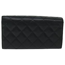 Chanel-CHANEL Cambon Line Long Wallet Leather Black CC Auth 67567-Black