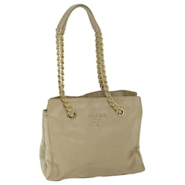Prada-PRADA Chain Shoulder Bag Leather Beige Auth yk10950-Beige