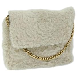 Céline-CELINE Chain Shoulder Bag Wool White Auth 66964-White