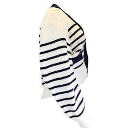 Autre Marque-Sacai White / Navy Blue Striped Knit Cardigan Sweater-White