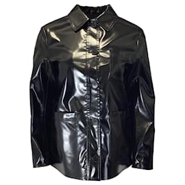 Autre Marque-Jaqueta de vinil brilhante com botão frontal preto Christian Dior-Preto