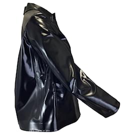 Autre Marque-Christian Dior Black Button-Front Gloss Vinyl Jacket-Black