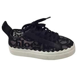 Autre Marque-Chloe Black / Weiße Sneakers mit Schnürung und Lederbesatz-Schwarz