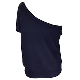 Autre Marque-Chanel Navy Blue Tie Detail One Shoulder Wool Knit Top-Blue