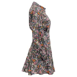 Autre Marque-Chufy – Marineblaues Kleid mit Blumenmuster und Knopfleiste vorne-Pink