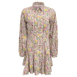 Autre Marque-Chufy – Rosa, mehrfarbiges Kleid mit Blumenmuster und Knopfleiste vorne-Pink