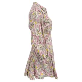 Autre Marque-Chufy – Rosa, mehrfarbiges Kleid mit Blumenmuster und Knopfleiste vorne-Pink